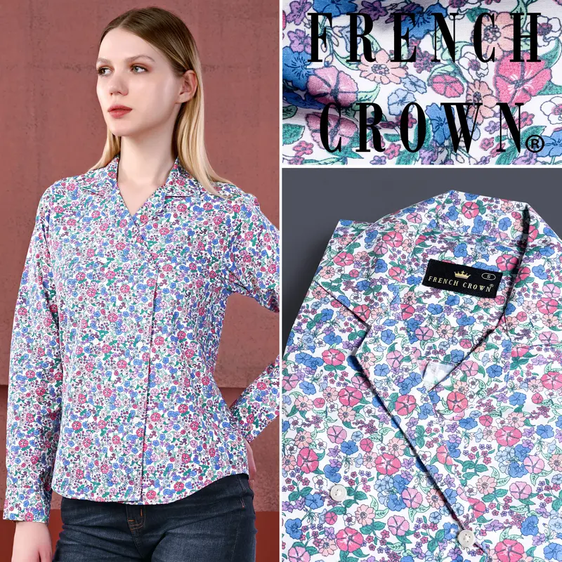 Bright White With Mauve Pink Multicolour Ditsy Printed Premium Cotton Designer Shirt 1