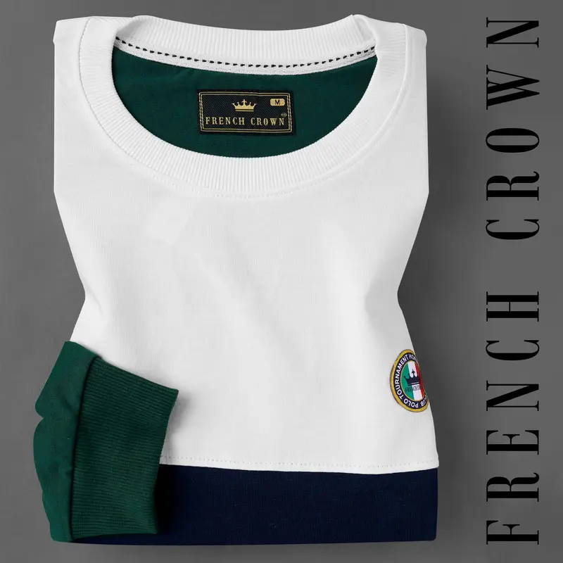 Bright White With Mirage Blue And Everglade Green Colour Block Sweatshirt 1