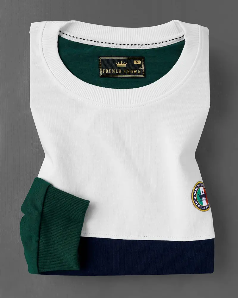 Bright White With Mirage Blue And Everglade Green Colour Block Sweatshirt 2
