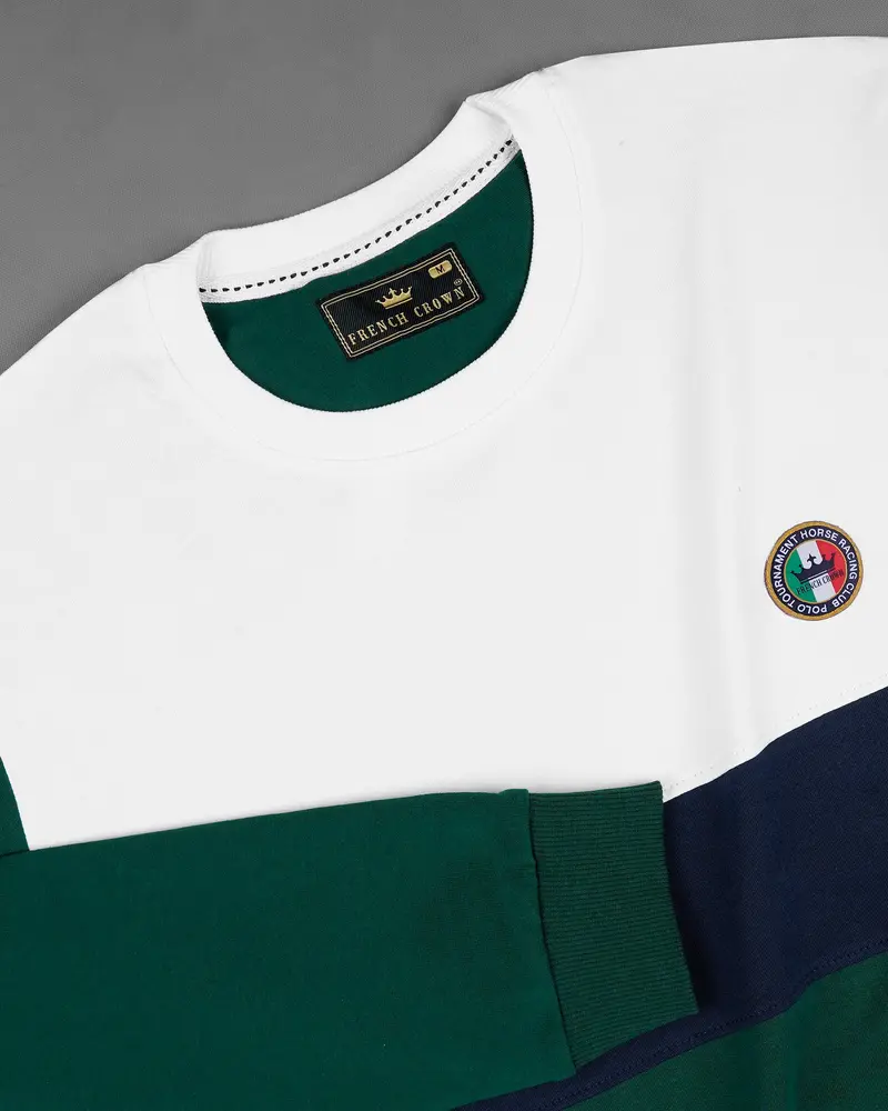 Bright White With Mirage Blue And Everglade Green Colour Block Sweatshirt 4