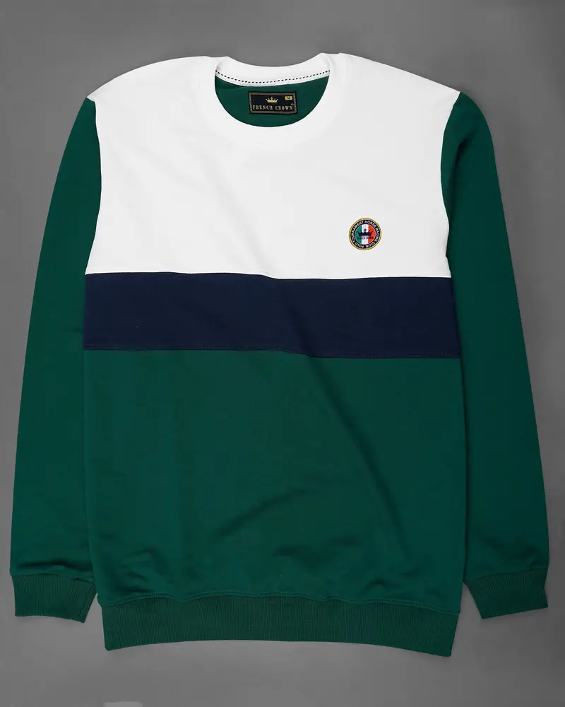 Bright White With Mirage Blue And Everglade Green Colour Block Sweatshirt 5