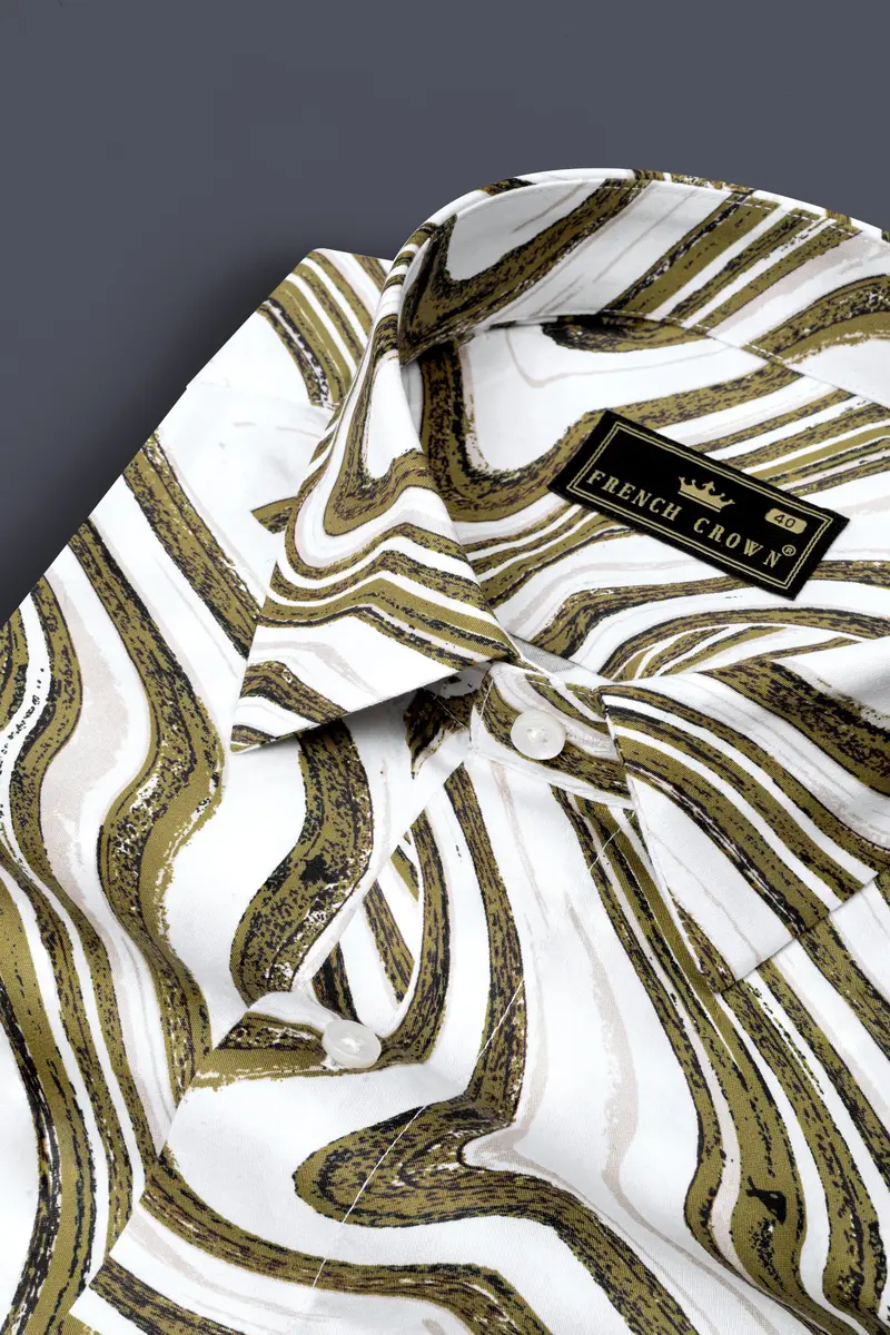 Bright White With Moccasin Green Weave Printed Super Soft Premium Cotton Shirt 4