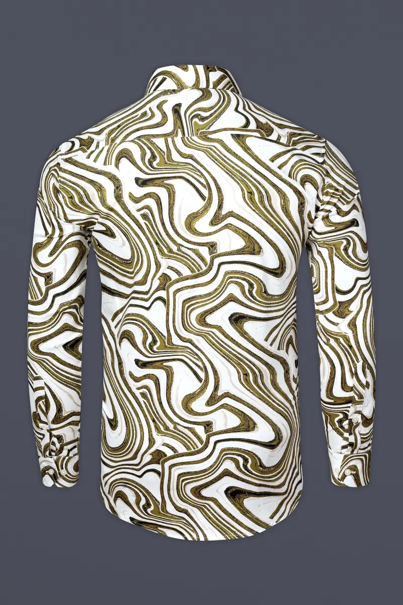 Bright White With Moccasin Green Weave Printed Super Soft Premium Cotton Shirt 6