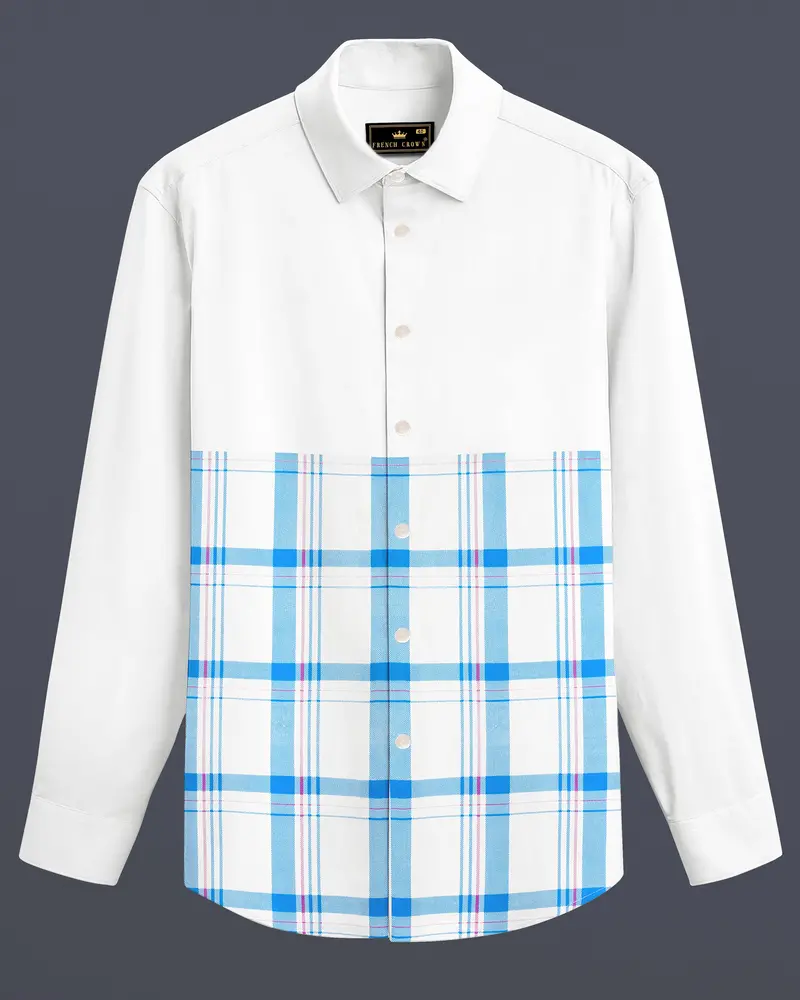Bright White With Multi Coloured Plaid Super Soft Premium Cotton Half And Half Designer Shirt 1