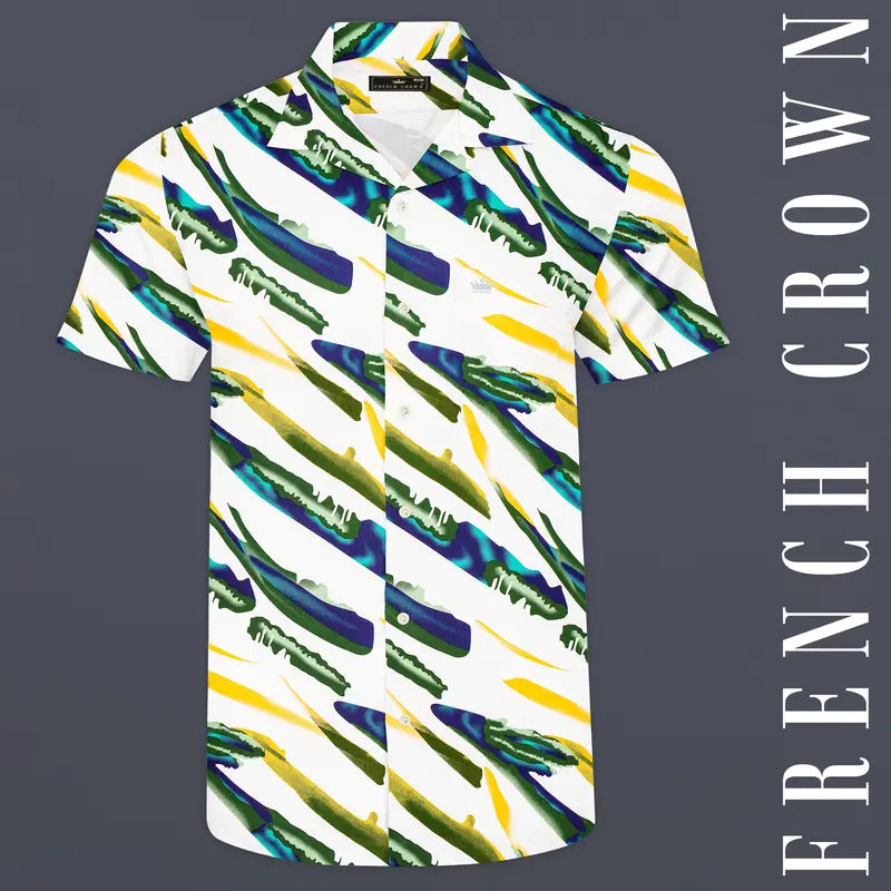 Bright White With Multicolor Printed Giza Cotton Shirt 1