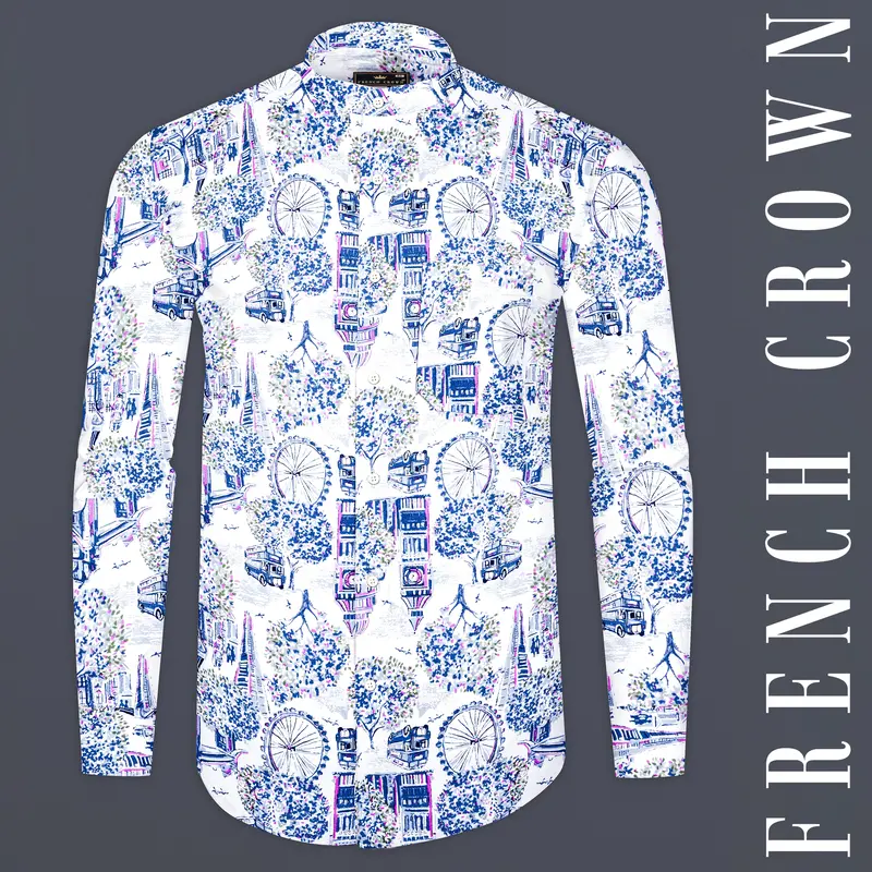 Bright White With Multicolored London City Printed Super Soft Premium Cotton Shirt 1