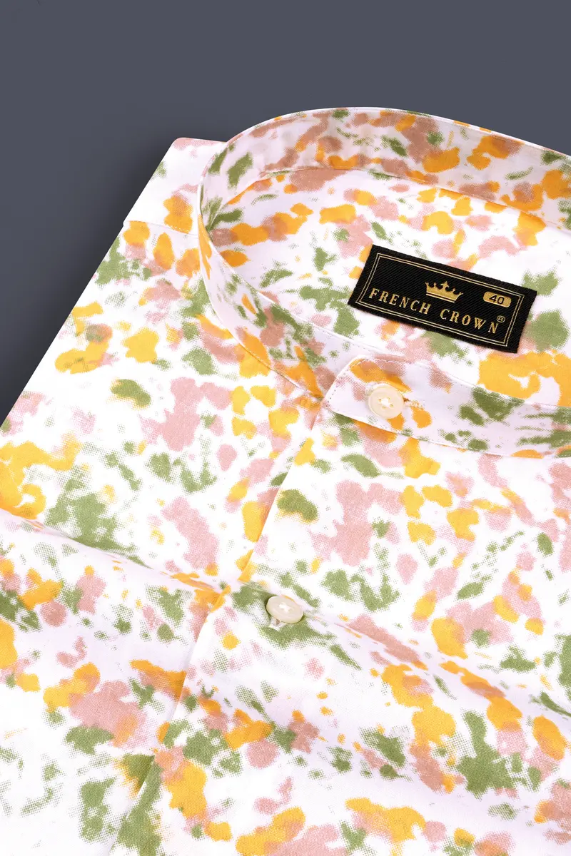 Bright White With Multicolored Printed Premium Cotton Shirt 1