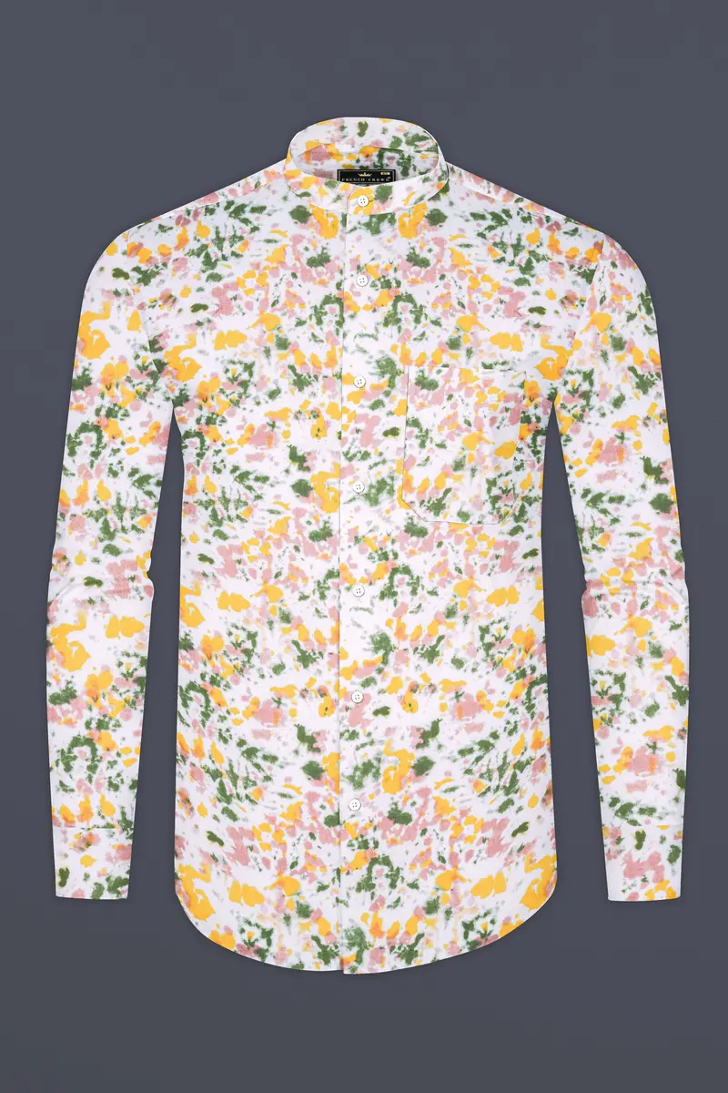 Bright White With Multicolored Printed Premium Cotton Shirt 4