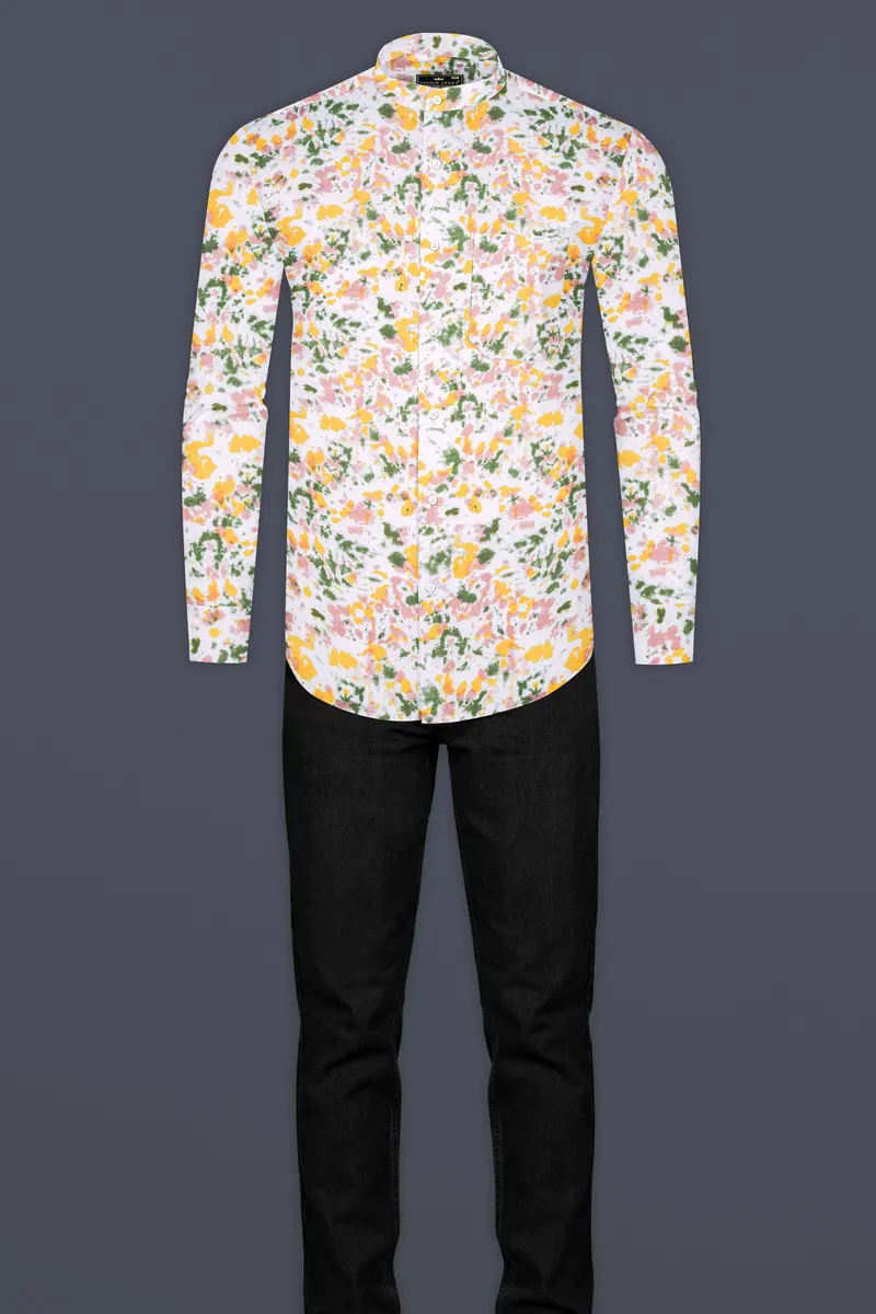 Bright White With Multicolored Printed Premium Cotton Shirt 6