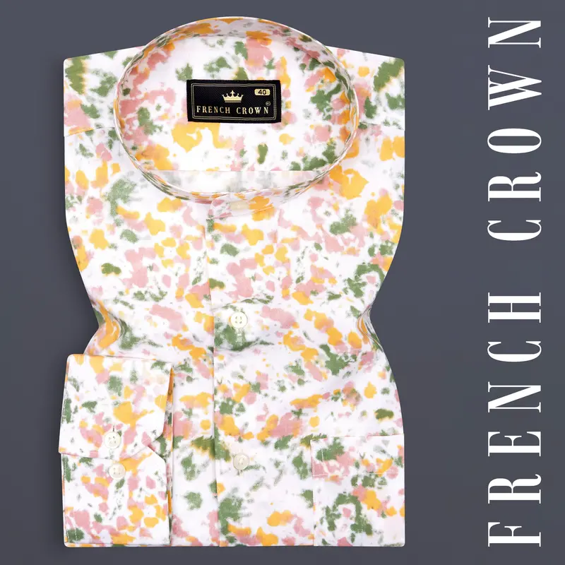 Bright White With Multicolored Printed Premium Cotton Shirt 7