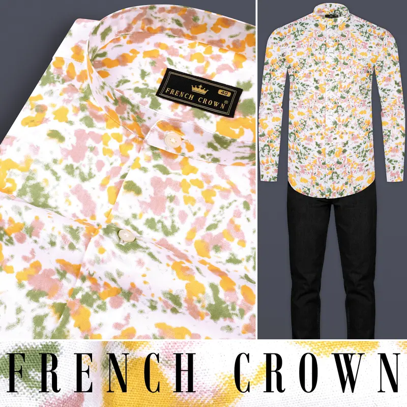 Bright White With Multicolored Printed Premium Cotton Shirt 8