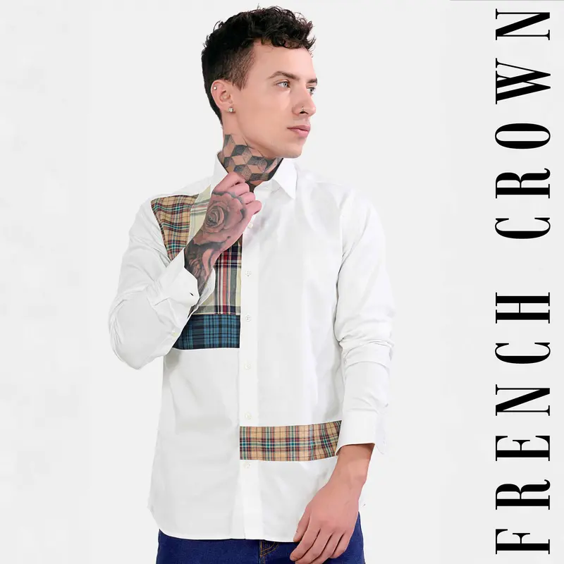 Bright White With Multicolour Checkered Subtle Sheen Super Soft Premium Cotton Designer Shirt 1