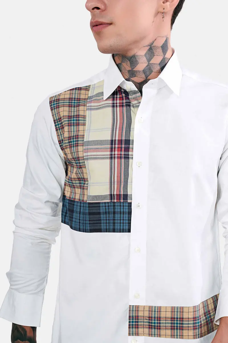 Bright White With Multicolour Checkered Subtle Sheen Super Soft Premium Cotton Designer Shirt 2