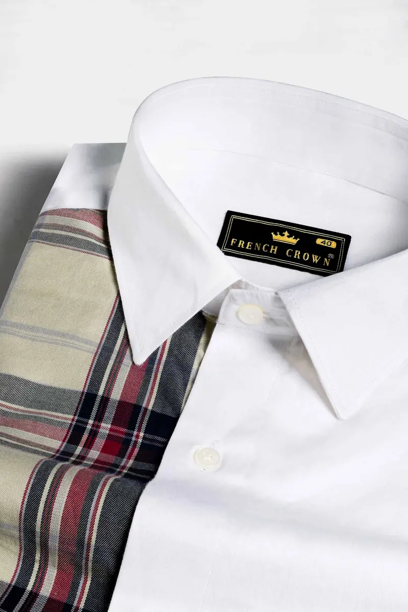 Bright White With Multicolour Checkered Subtle Sheen Super Soft Premium Cotton Designer Shirt 4