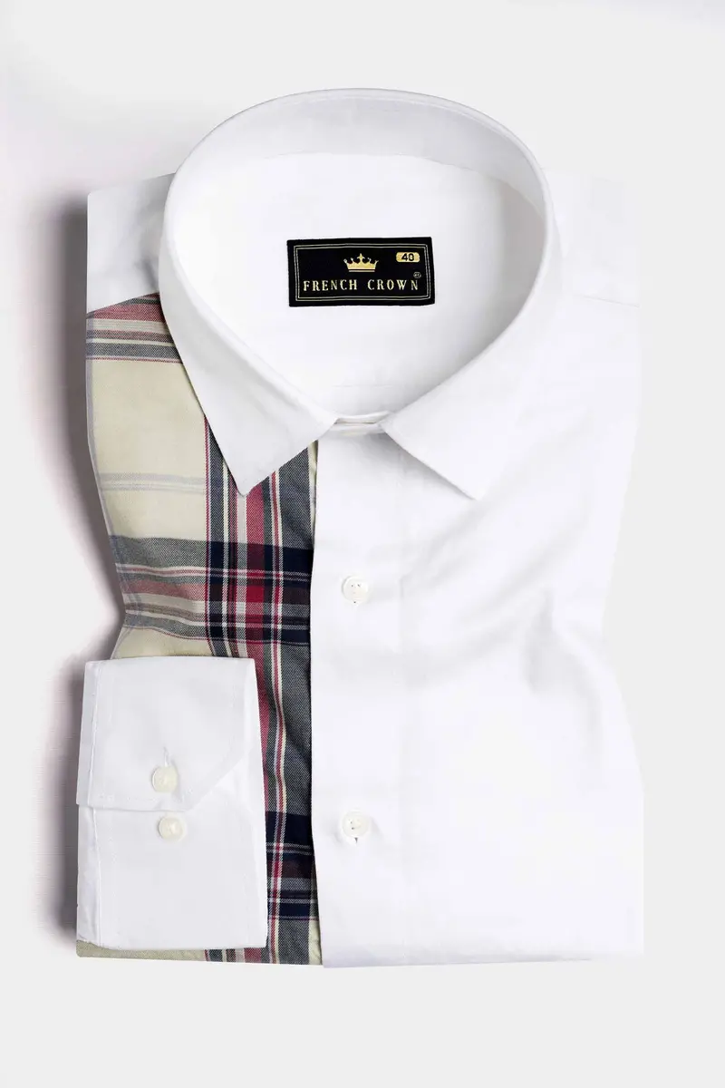 Bright White With Multicolour Checkered Subtle Sheen Super Soft Premium Cotton Designer Shirt 5
