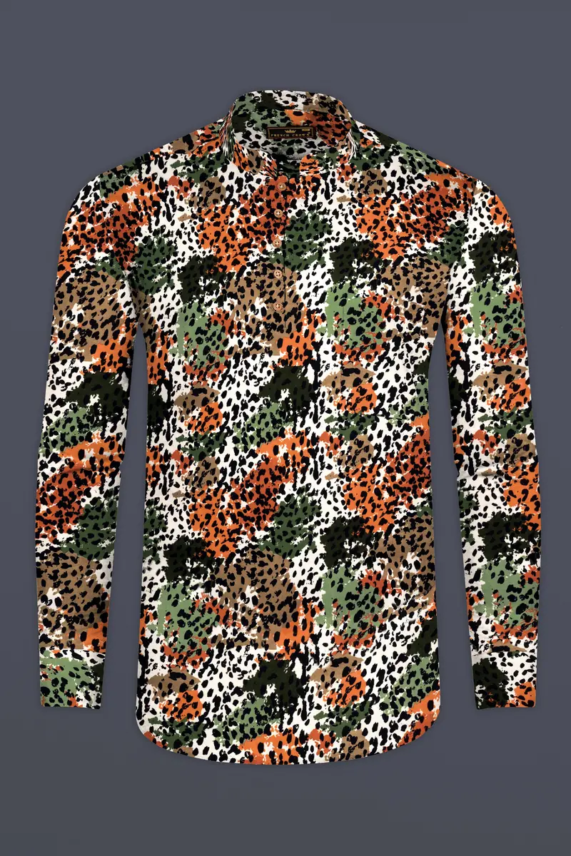 Bright White With Multicolour Printed Premium Tencel Kurta Shirt 5