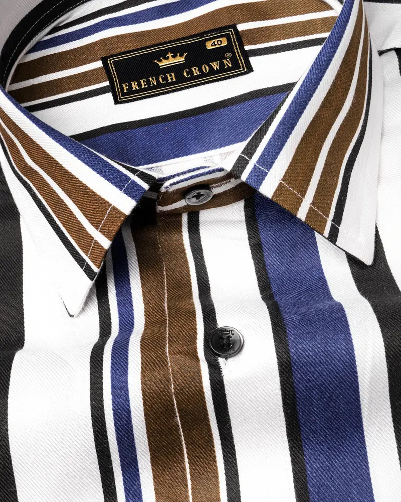 Bright White With Multicolour Stripes Premium Tencel Shirt 1