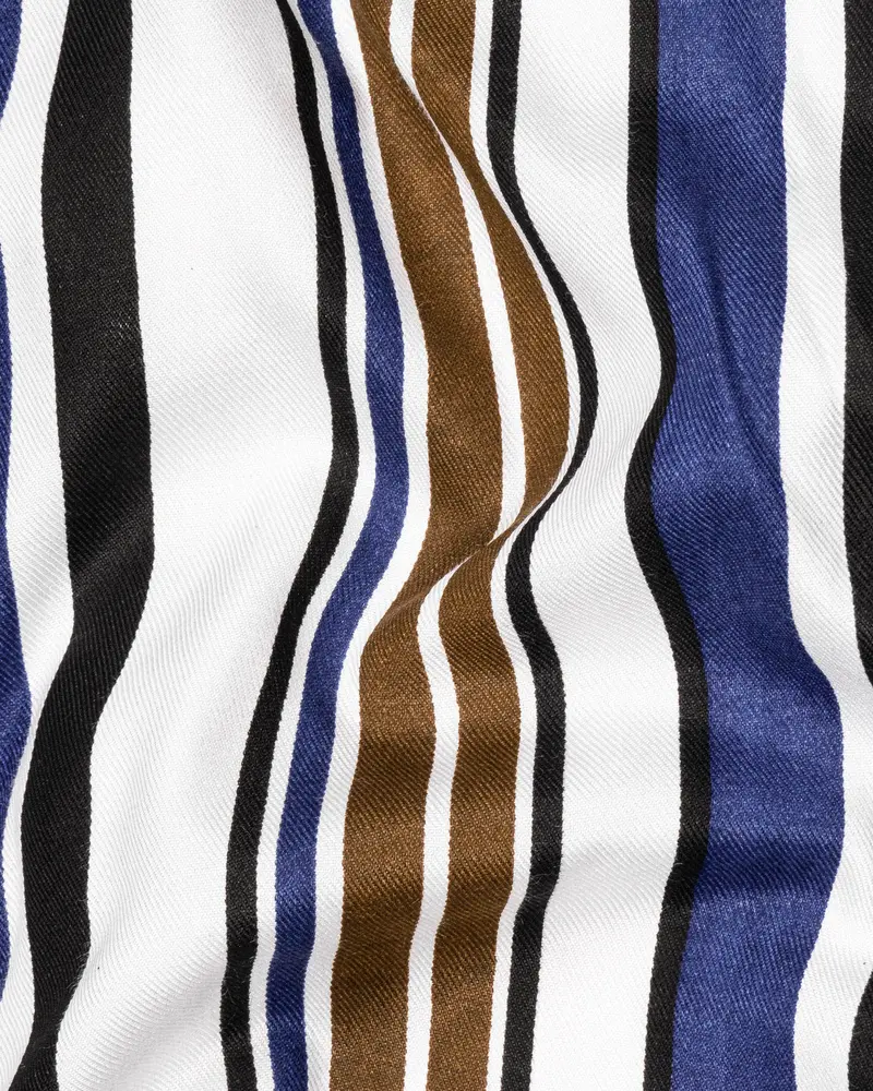Bright White With Multicolour Stripes Premium Tencel Shirt 2