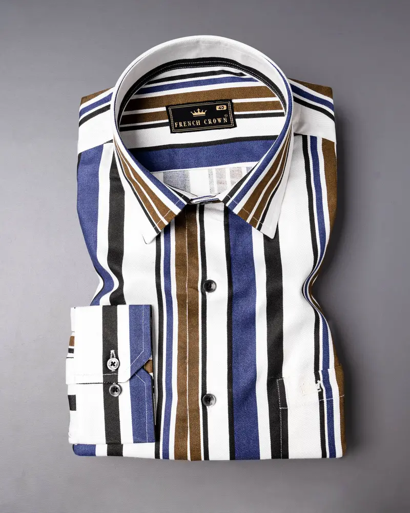 Bright White With Multicolour Stripes Premium Tencel Shirt 3