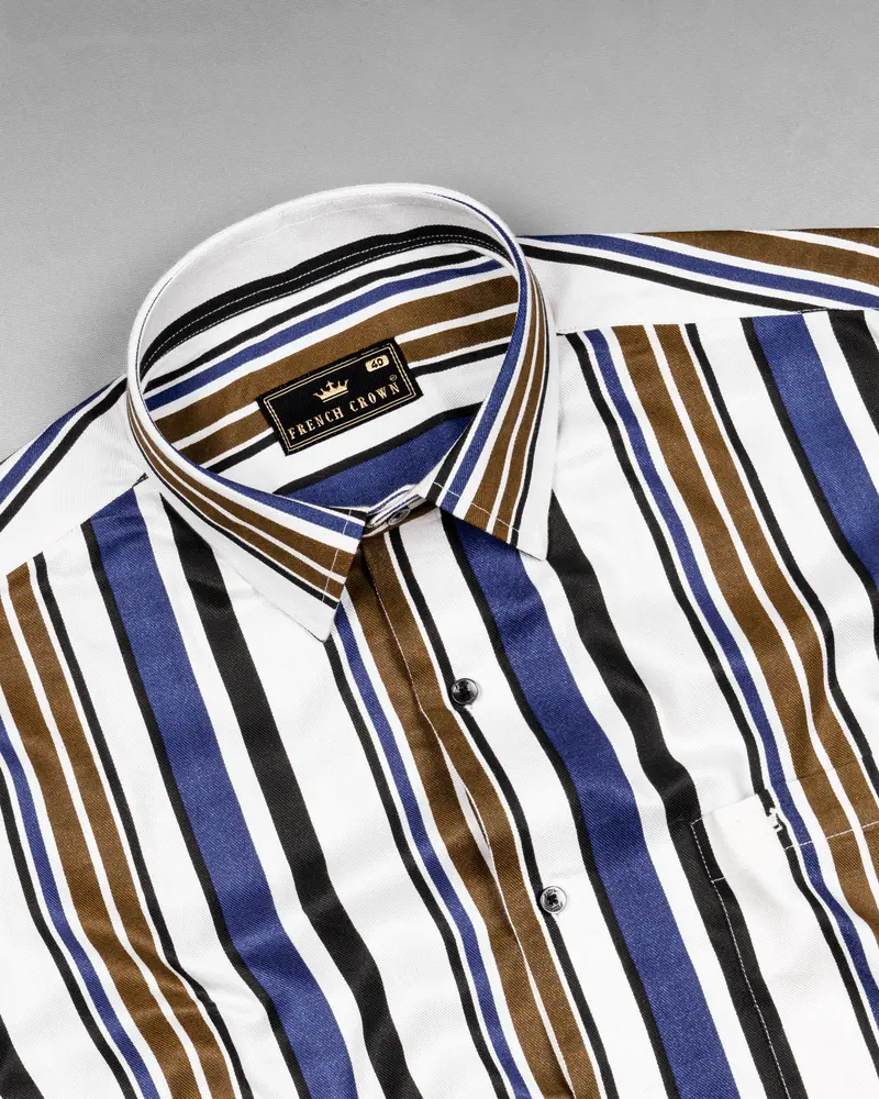Bright White With Multicolour Stripes Premium Tencel Shirt 4