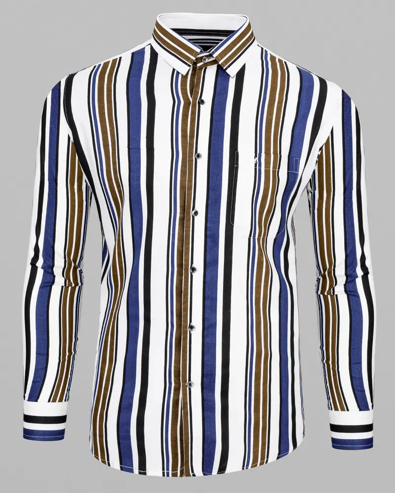 Bright White With Multicolour Stripes Premium Tencel Shirt 5