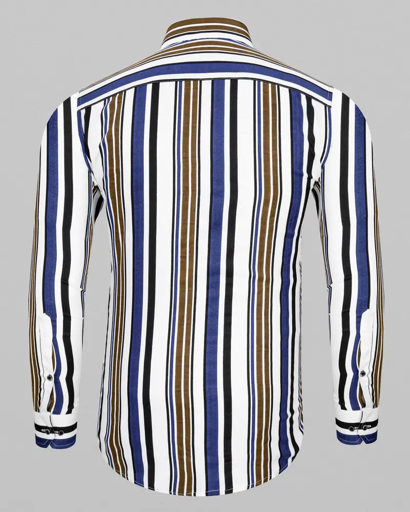 Bright White With Multicolour Stripes Premium Tencel Shirt 6