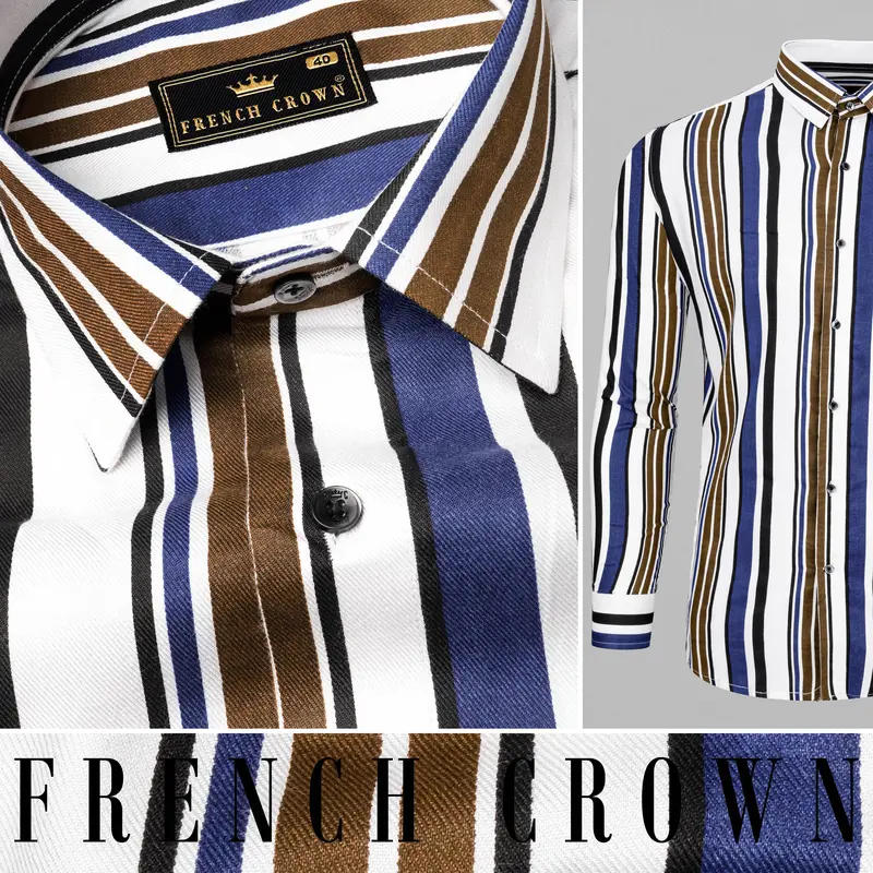 Bright White With Multicolour Stripes Premium Tencel Shirt 9