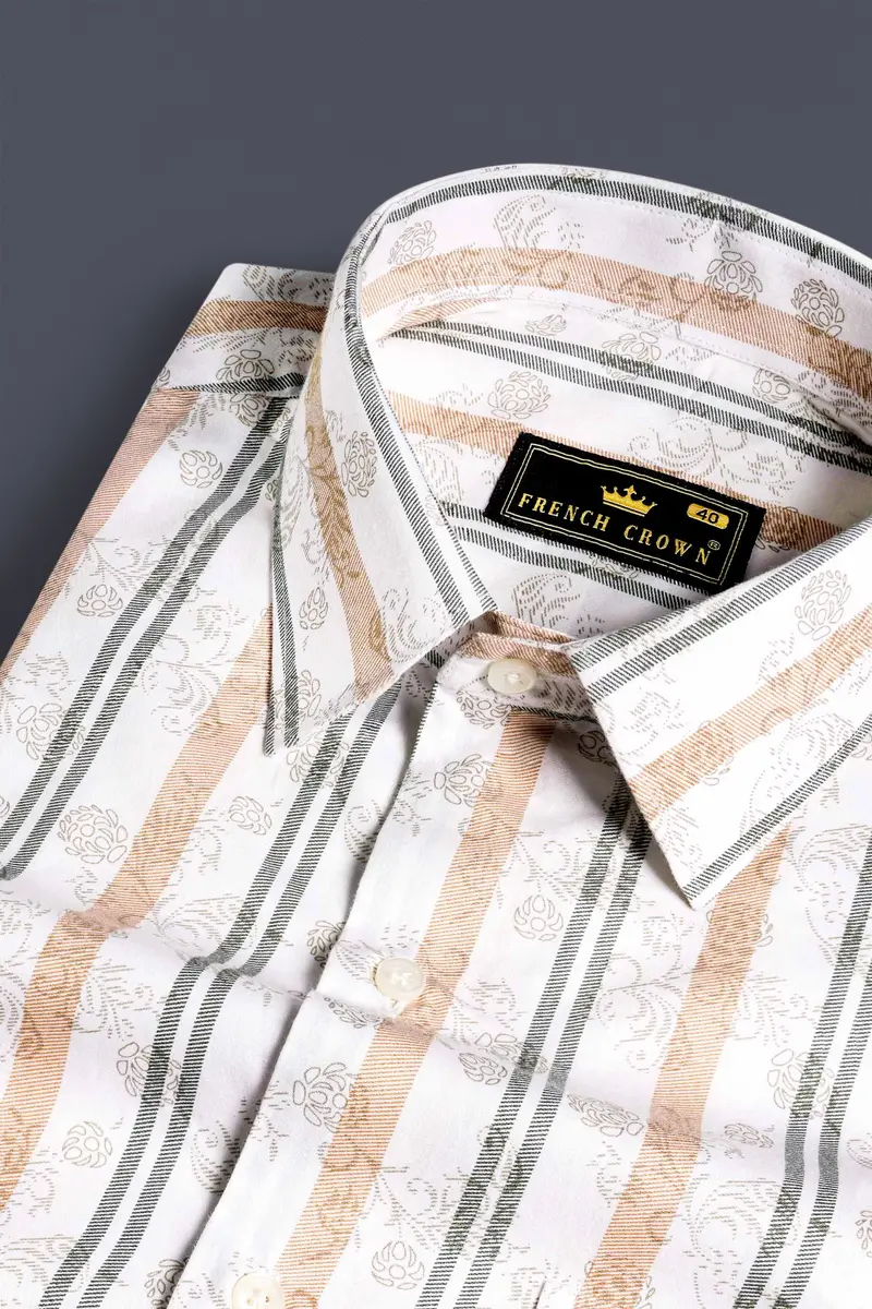 Bright White With Navajo Beige And Flint Brown Printed Super Soft Premium Cotton Shirt 1