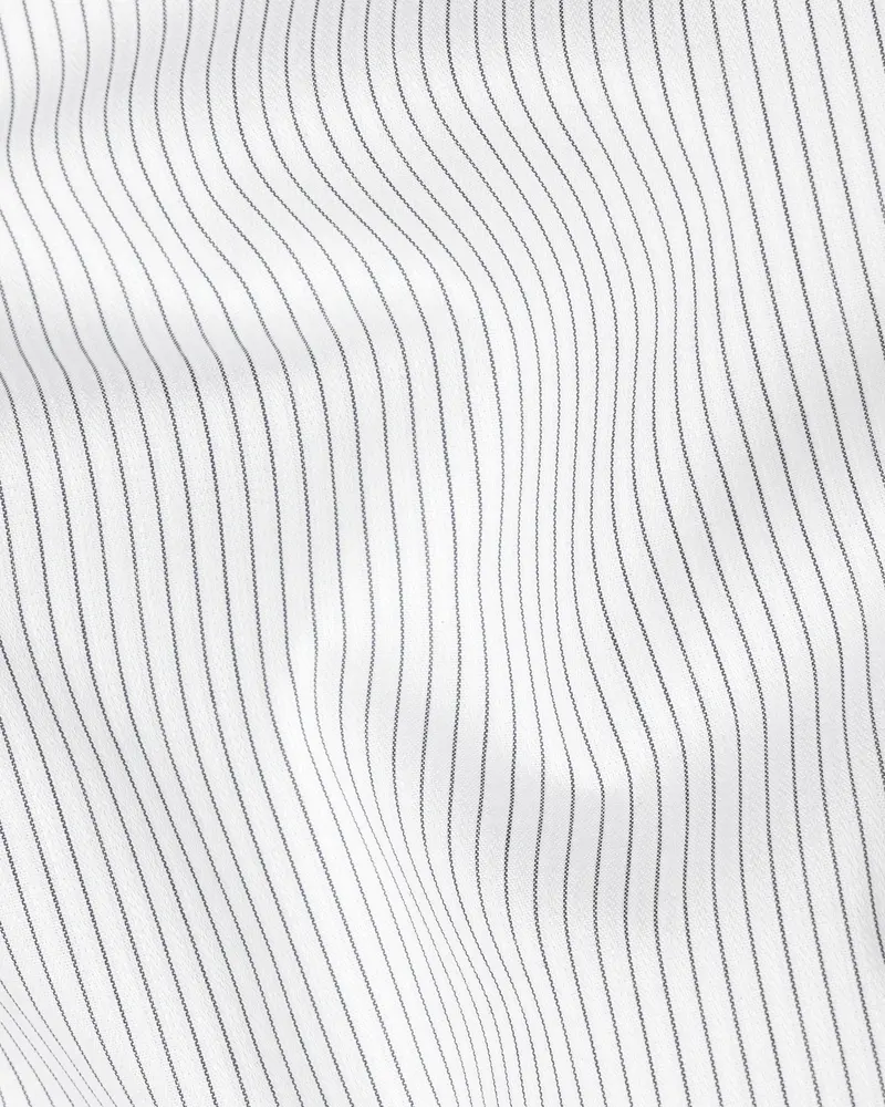 Bright White With Navy Striped Premium Cotton Kurta Shirt 3