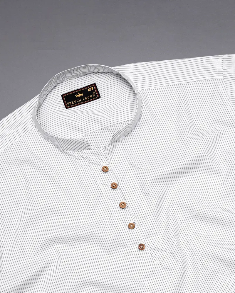Bright White With Navy Striped Premium Cotton Kurta Shirt 5