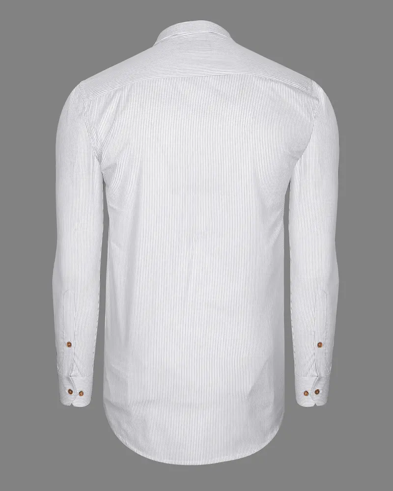 Bright White With Navy Striped Premium Cotton Kurta Shirt 7