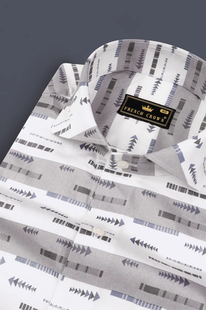 Bright White With Nobel Gray Printed Super Soft Premium Cotton Shirt 1