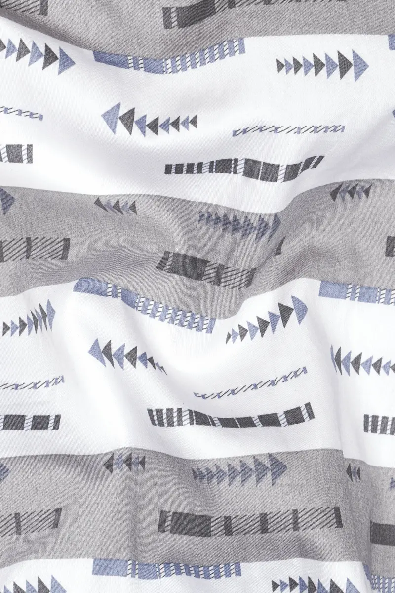 Bright White With Nobel Gray Printed Super Soft Premium Cotton Shirt 2