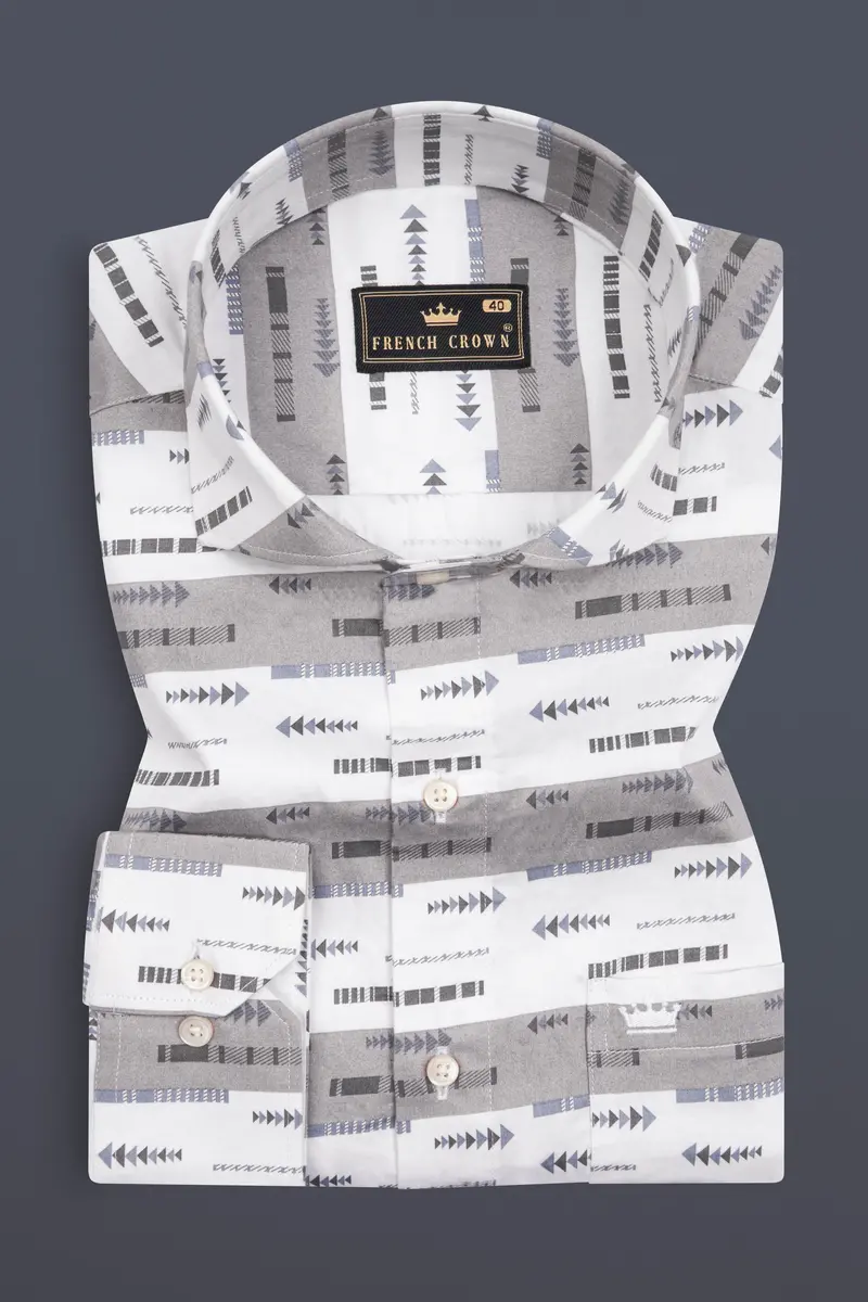 Bright White With Nobel Gray Printed Super Soft Premium Cotton Shirt 3