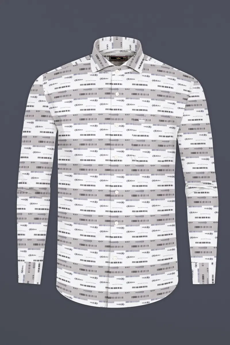 Bright White With Nobel Gray Printed Super Soft Premium Cotton Shirt 4