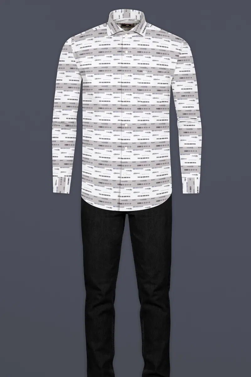Bright White With Nobel Gray Printed Super Soft Premium Cotton Shirt 6