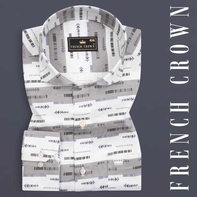 Bright White With Nobel Gray Printed Super Soft Premium Cotton Shirt 7