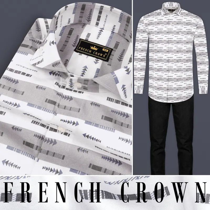 Bright White With Nobel Gray Printed Super Soft Premium Cotton Shirt 8