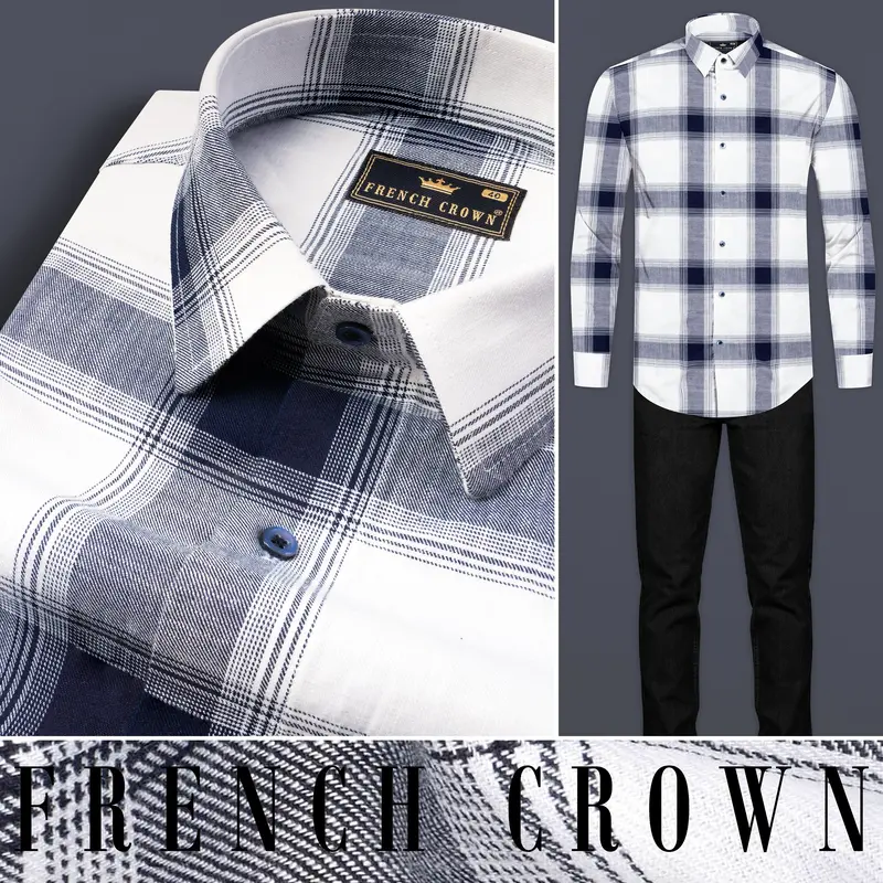 Bright White With Onyx Blue Plaid Twill Premium Cotton Shirt 10