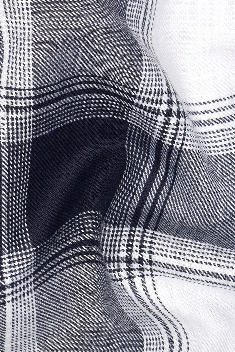 Bright White With Onyx Blue Plaid Twill Premium Cotton Shirt 2