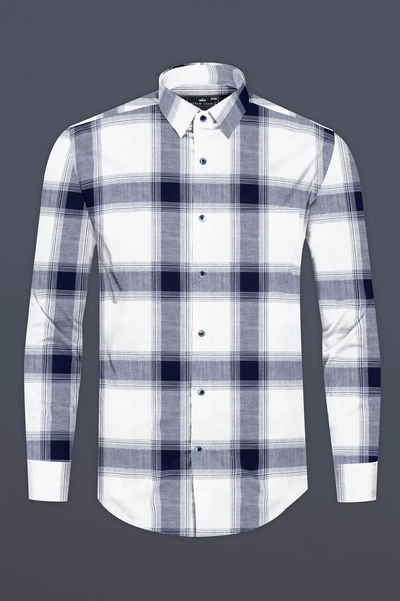 Bright White With Onyx Blue Plaid Twill Premium Cotton Shirt 4