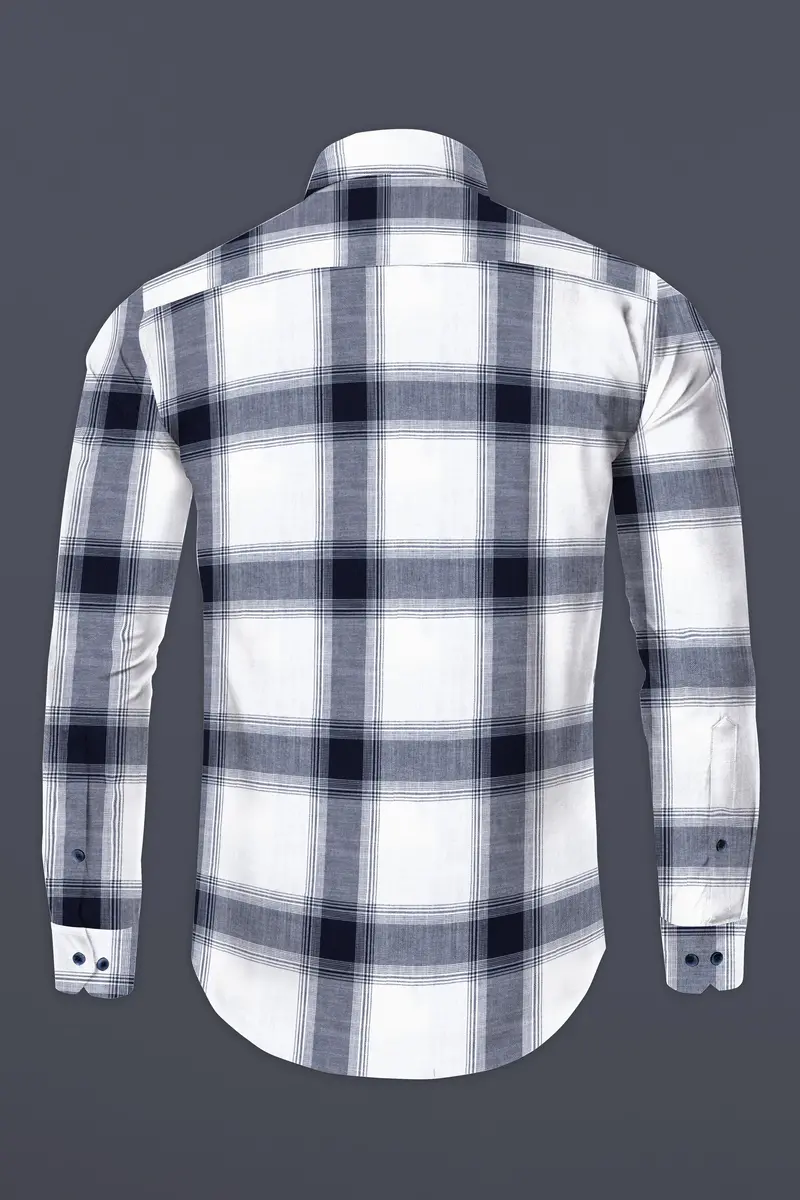 Bright White With Onyx Blue Plaid Twill Premium Cotton Shirt 5