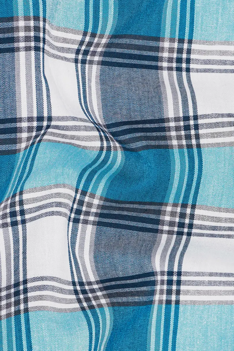 Bright White With Orient And Cloud Burst Blue Plaid Premium Cotton Shirt 2