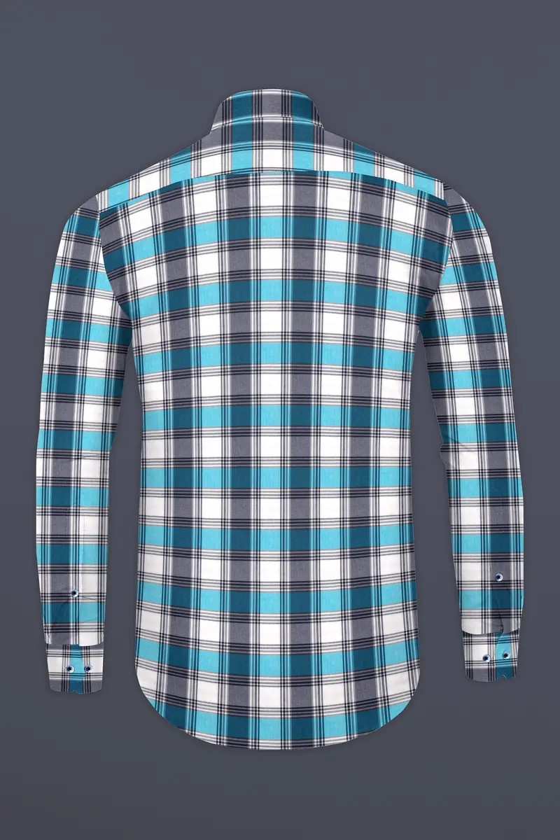 Bright White With Orient And Cloud Burst Blue Plaid Premium Cotton Shirt 5