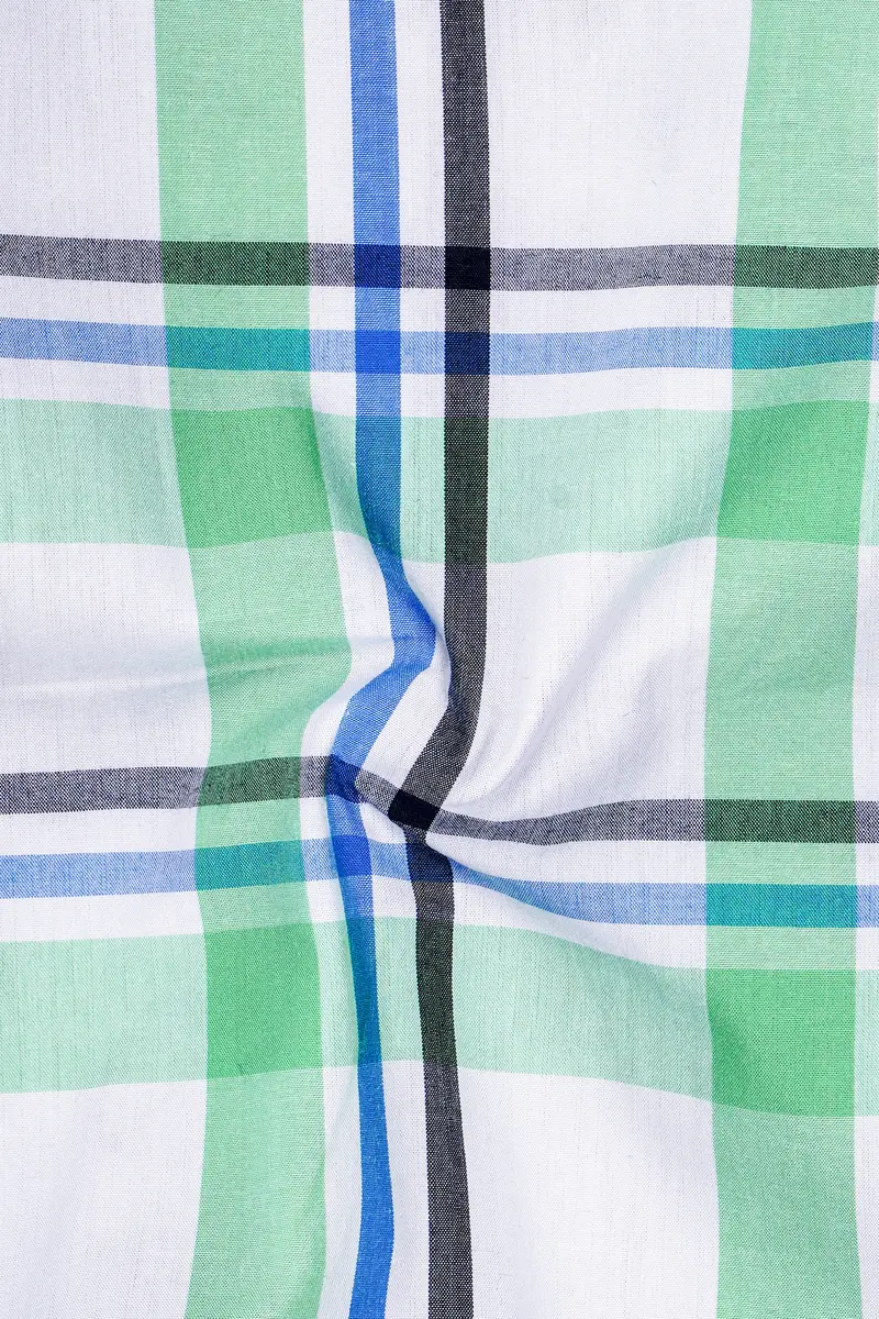 Bright White With Oxley Green And Black Windowpane Premium Cotton Shirt 3