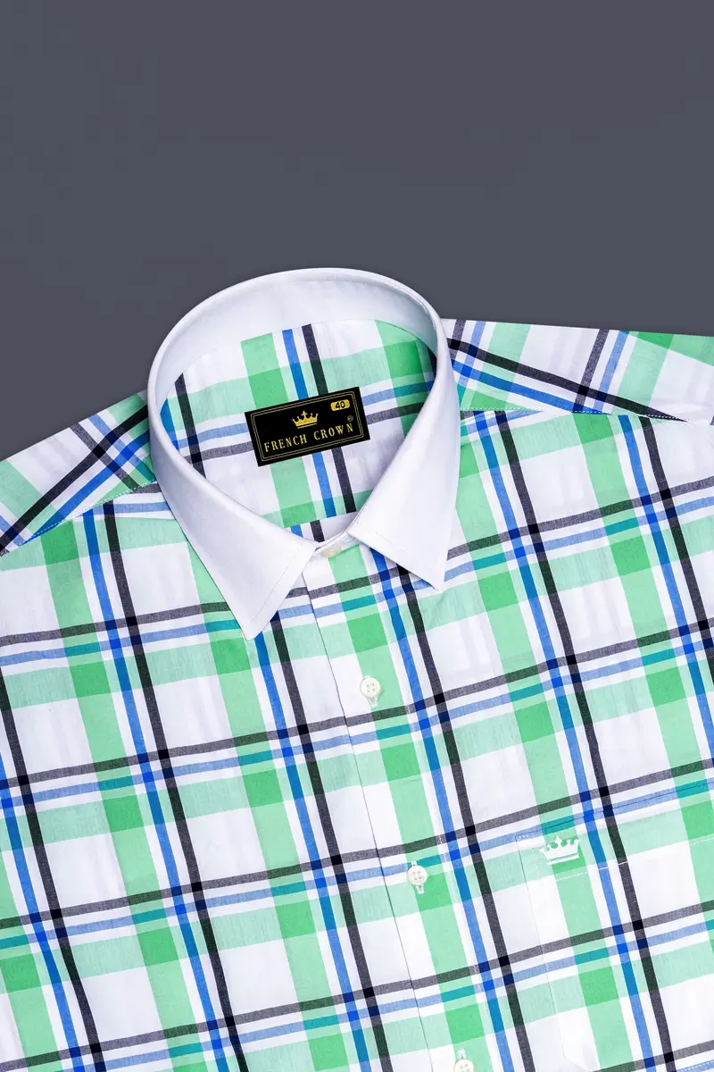 Bright White With Oxley Green And Black Windowpane Premium Cotton Shirt 5