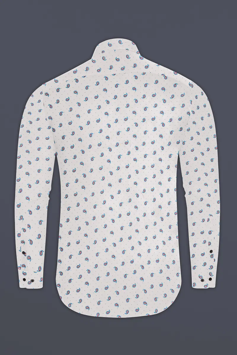 Bright White With Paisley Textured Luxurious Linen Shirt 7