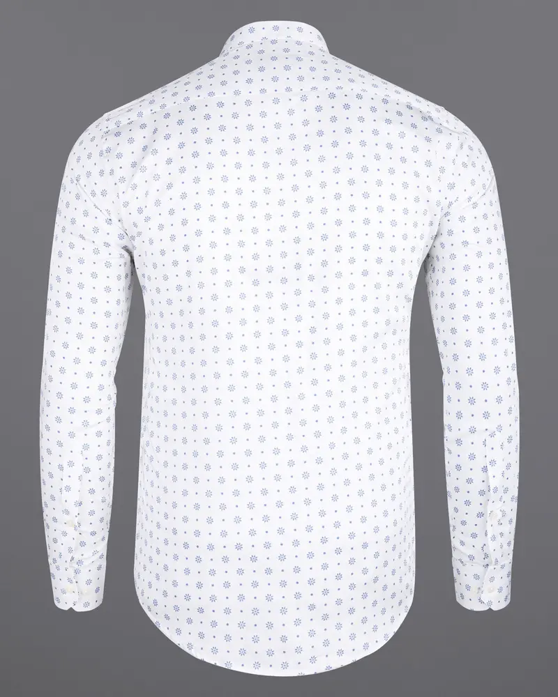 Bright White With Pale Cerulean Blue Floral Printed Premium Cotton Shirt 6