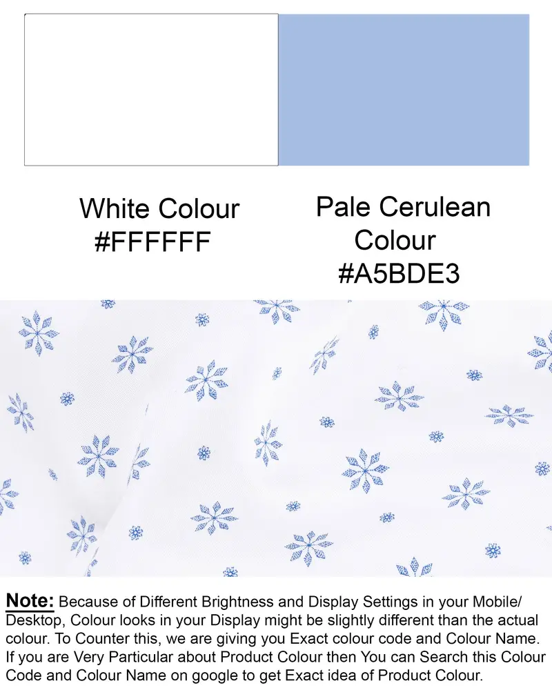 Bright White With Pale Cerulean Blue Floral Printed Premium Cotton Shirt 8