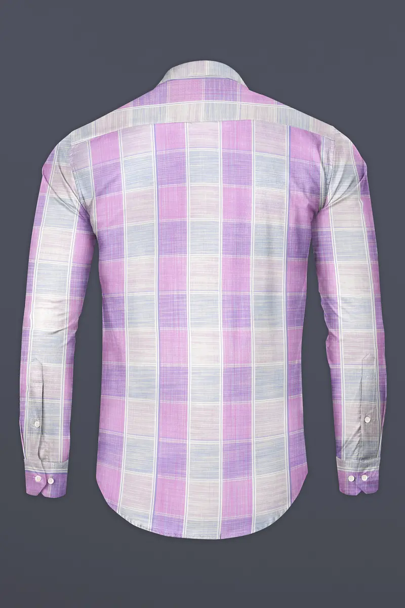 Bright White With Pale Magenta Windowpane Premium Cotton Shirt 5